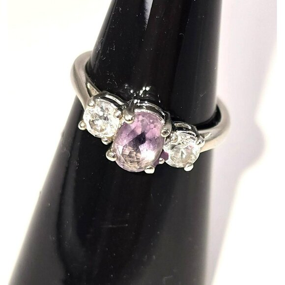 Amethyst & White Topaz Sterling Silver Ring Size 5.75 Elegant Oval Cut LI647 - Picture 6 of 16